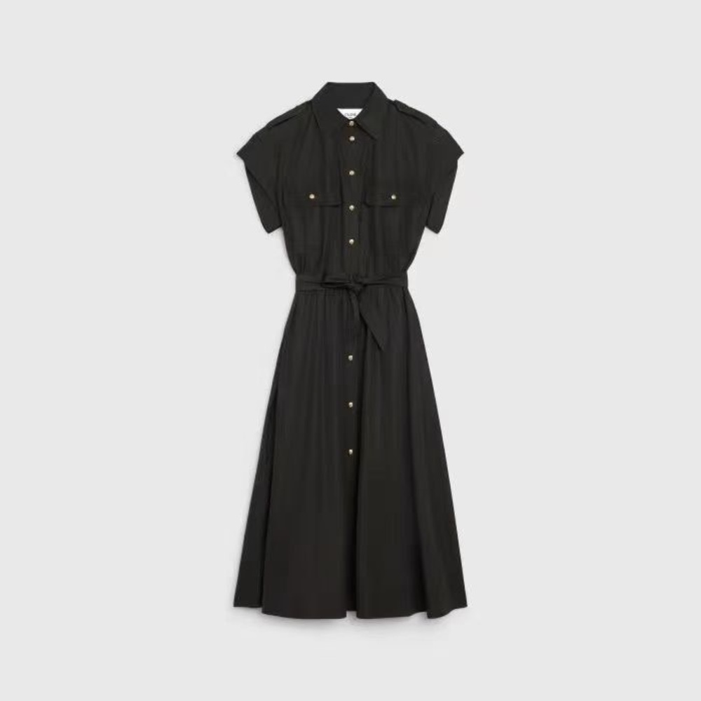 Celine Black Maxi Brass buttons dress brand new with tags